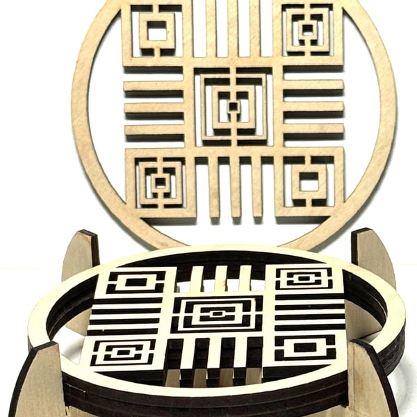 Baltic Birch Wooden Coaster - Set of 4  with stand (01)