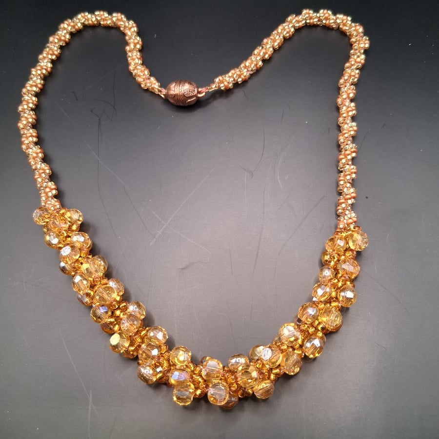 Hand Crafted Copper & Gold Beaded Chunky style Necklace