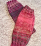 Hand Knitted Fingerless Wrist Warmers in Pink and Beige - Image 2