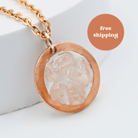 Rose Quartz Copper Geode Worry Stone Necklace - Free Postage