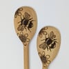 Decorated wooden spoon - bee pyrography, kitchen or baking gift