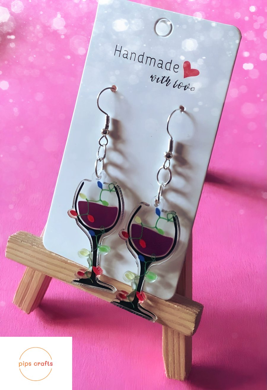 Fun Red Wine Glass Christmas Earrings -  Quirky Gift Idea