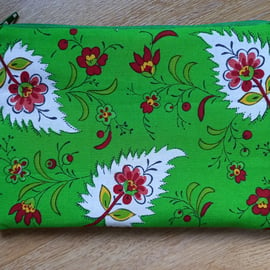 French Cotton Floral Green Floral Storage pouch - ideal gift  make up bag