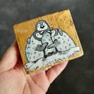 Hand Painted Reclaimed Mini Whisky Barrel Stave - Cute Penguins