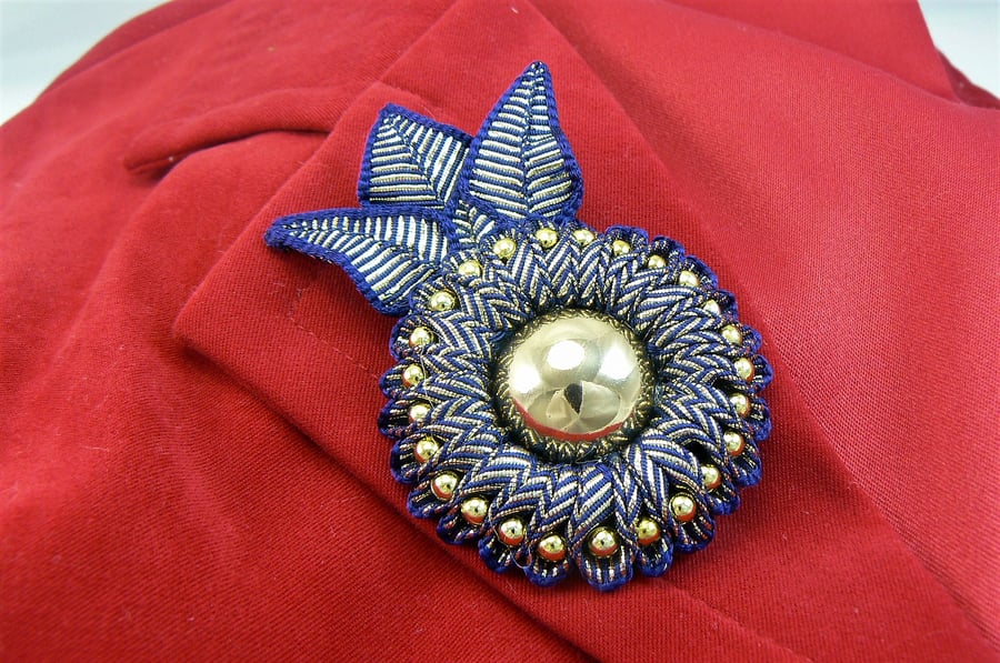 Ribbon flower brooch with beads