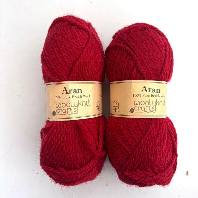 Woolyknit Aran British Wool 2 x 50 gram balls in Scarlet Red