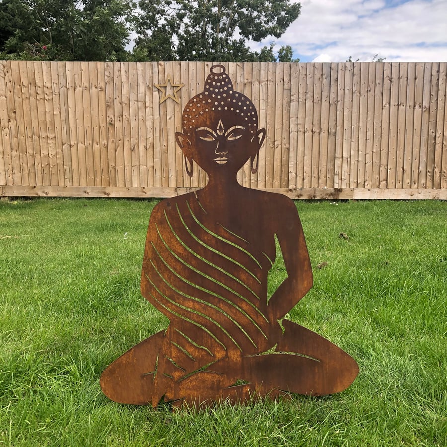 RUSTY METAL BUDDHA Garden ornament , rustic garden decoration , Statue , feature