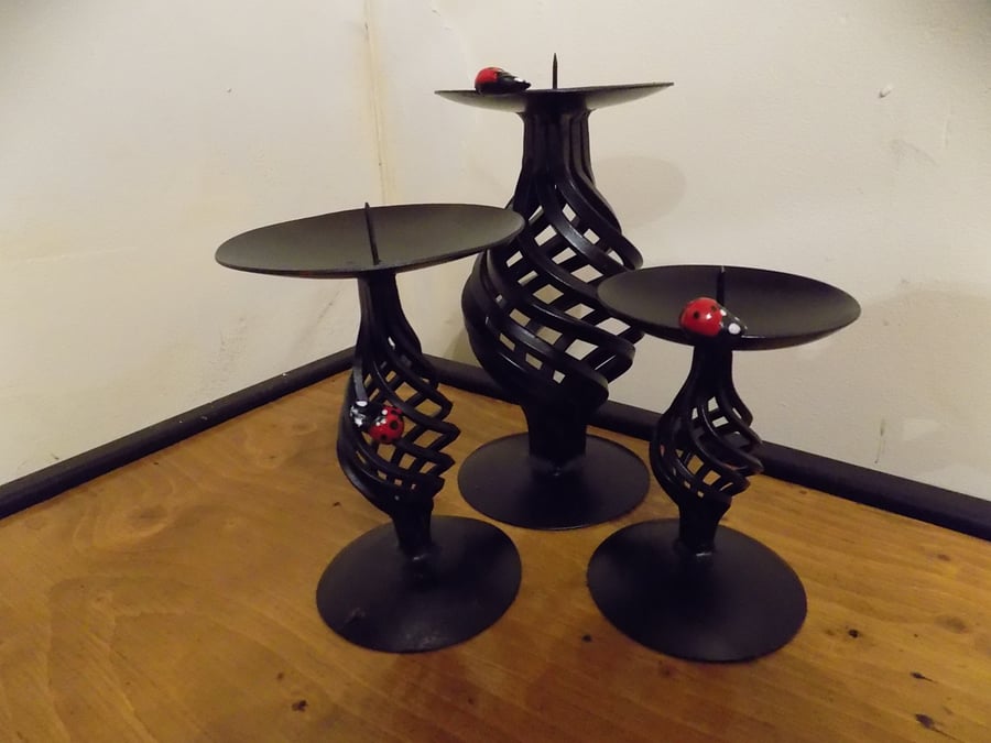 Set of 3 Candle Holders....................Wrought Iron (Forged Steel) Hand Made