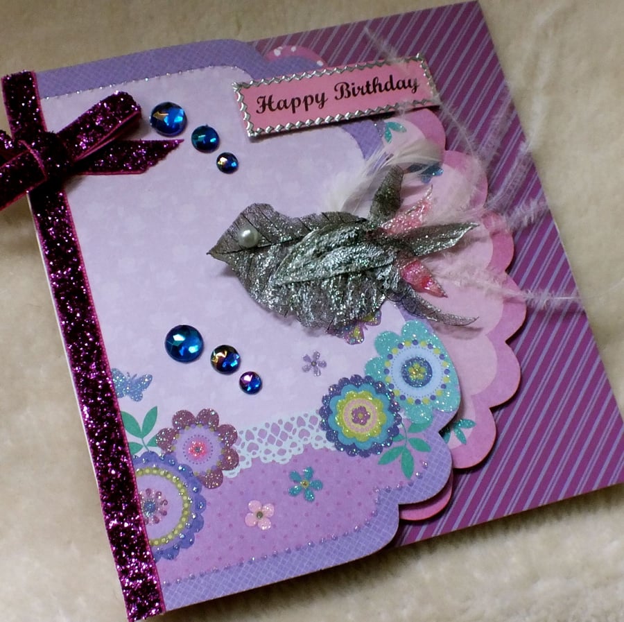 Luxury Handmade Bird Birthday Card
