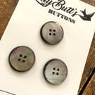 3 Vintage Grey Mother Of Pearl Buttons - 28mm