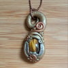 Tiger's Eye Crystal and Polymer Clay Amulet Pendant 
