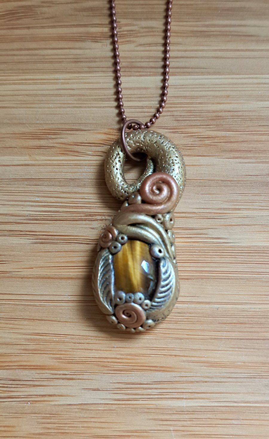 Tiger's Eye Crystal and Polymer Clay Amulet Pendant 