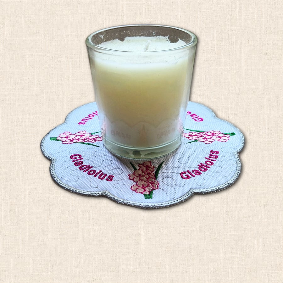 Gladiolus Candle Mat - Embroidered August Birth Flower Decor