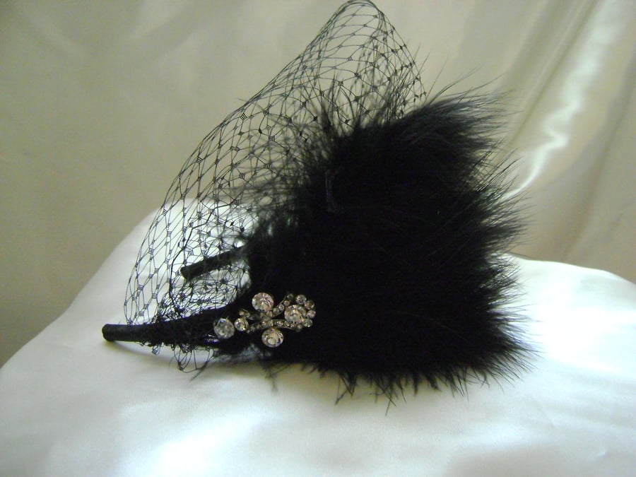Georgi - Black Feather & Diamante Headband