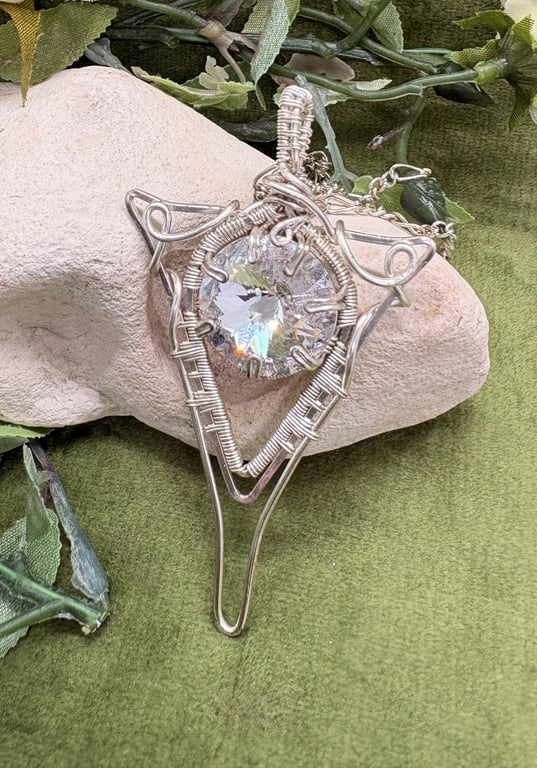 Elven inspired silver plated wire wrapped pendant