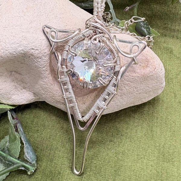 Elven inspired silver plated wire wrapped pendant