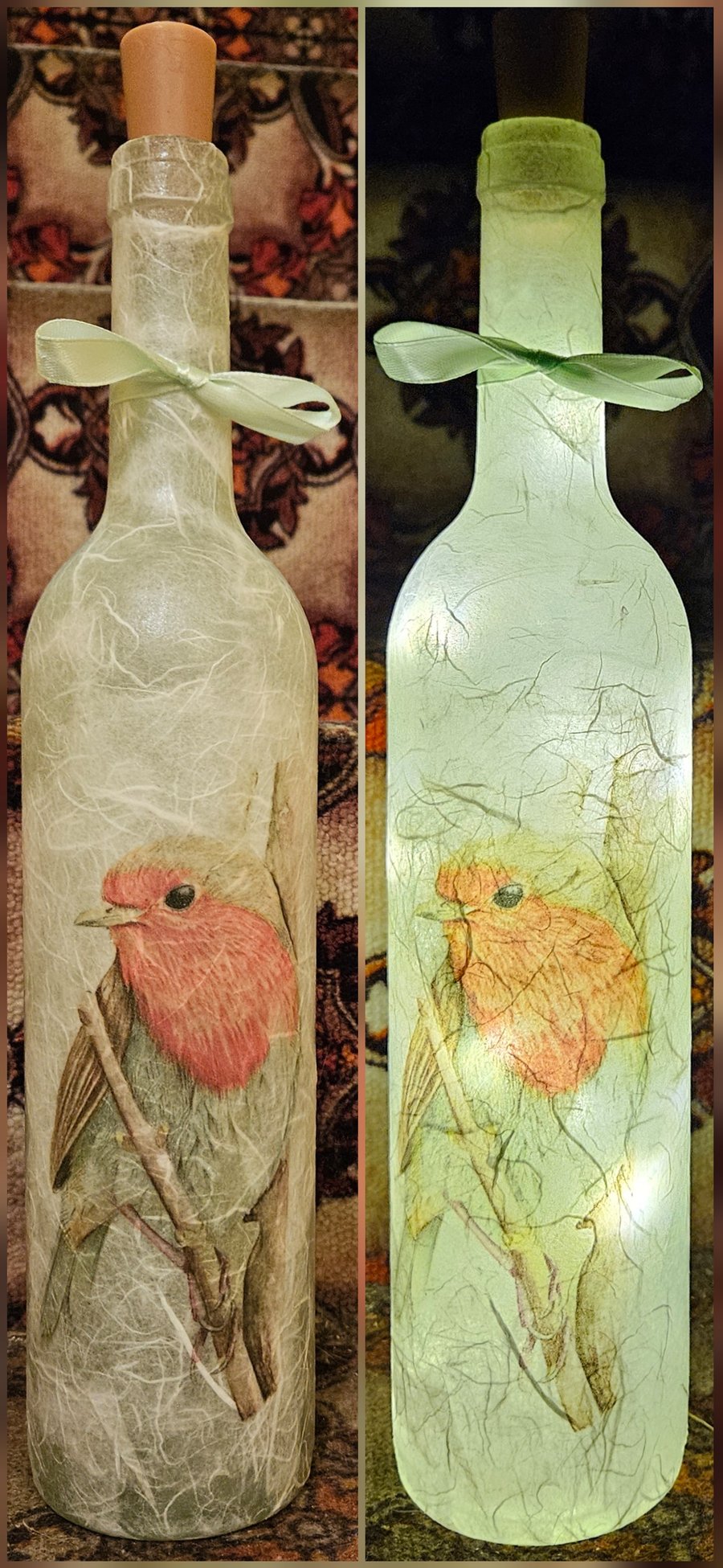 Tall, delicate robin bottle light