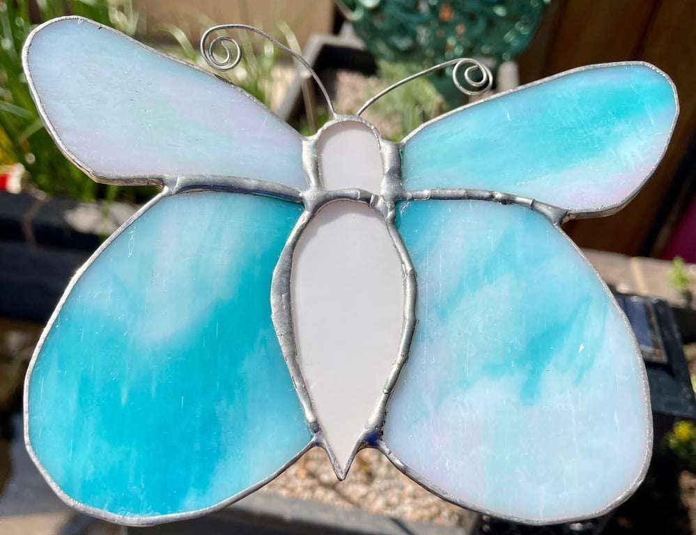 Stained glass butterfly for a garden stake