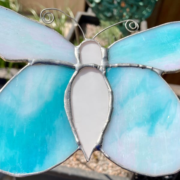 Stained glass butterfly for a garden stake