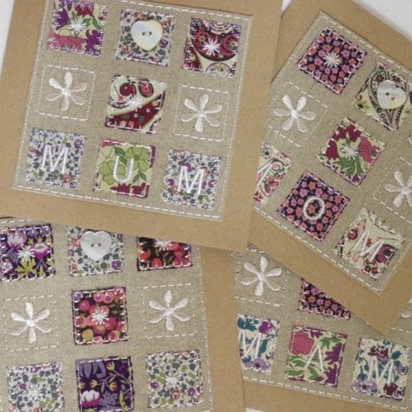 Mothers Day Mam card, Mam Squares Textile Card, Mom Greetings Card, Liberty Card