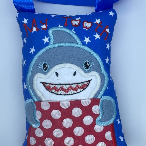 Embroidered Shark Tooth fairy Pillow, 