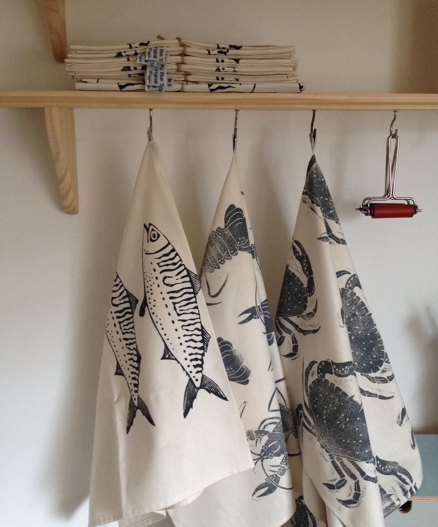 Screen printed Mackerel Tea towel