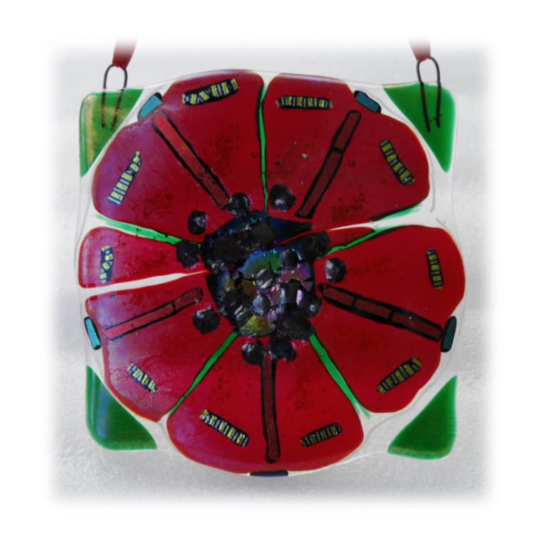 Poppy Fused Glass Picture Remembrance