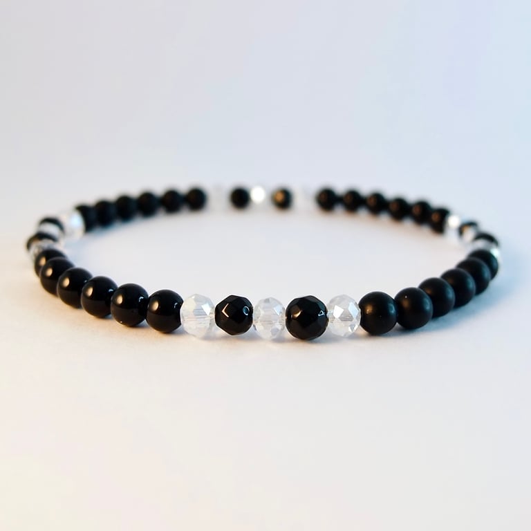 Black Onyx And Crystal Beaded Bracelet - Birthday, Anniversary, Gifts For Her