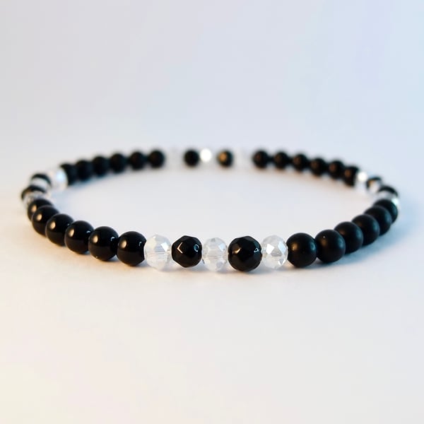 Black Onyx And Crystal Beaded Bracelet - Birthday, Anniversary, Gifts For Her