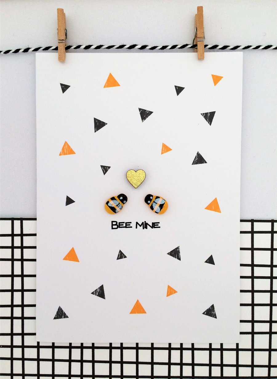 Handmade Greetings Card - Valentines's Card - Anniversary Card - Bee Mine - Bees