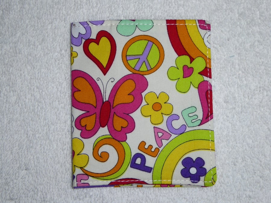 Flip Card Wallet. Love and Peace Print Fabric