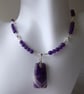 Chevron Amethyst Beaded Necklace with Sterling Silver - February Birthstone
