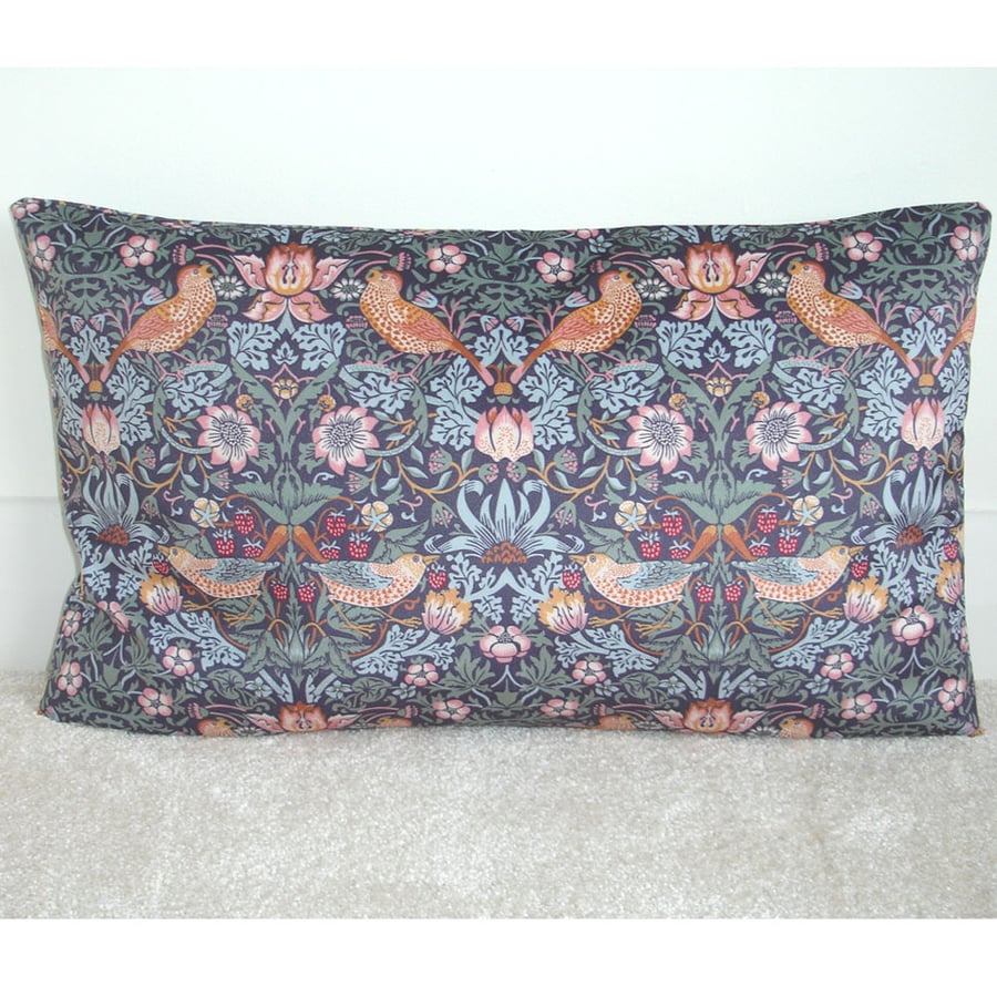 Velvet Bolster Cushion Cover William Morris Strawberry Thief 20" x 12 Blue 12x20