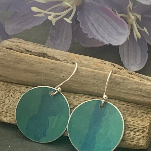 Water colour collection - hand painted aluminium earrings green and blue