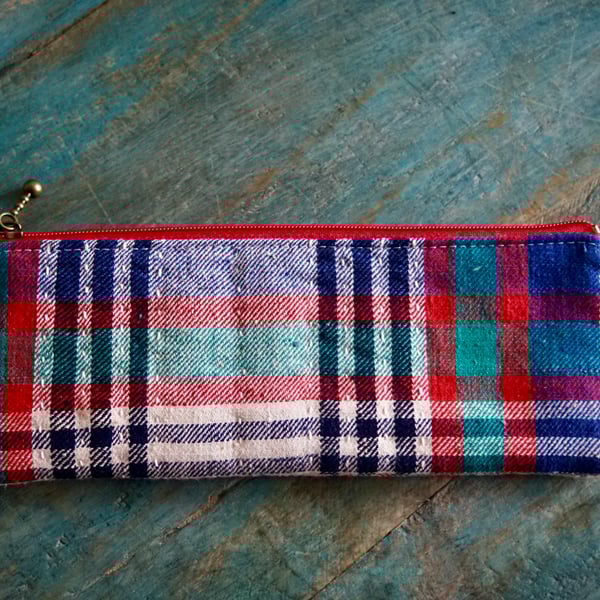 Vibrant Colours Fabric Slim Pencil Case Zipper Pencil Bag Zipper Glasses Pouch
