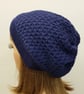Dark blue knitted alpaca baggy beanie, elegant tam, handmade beret - Image 4