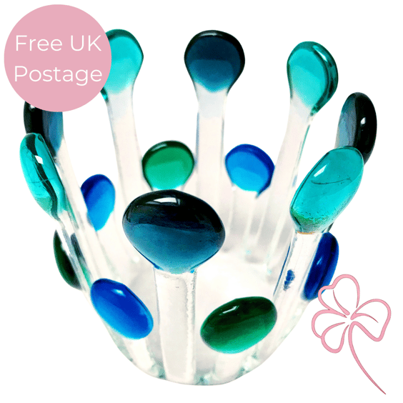 Handmade Blue Stem Fused Glass Candle Cage – Glass Tealight Holder