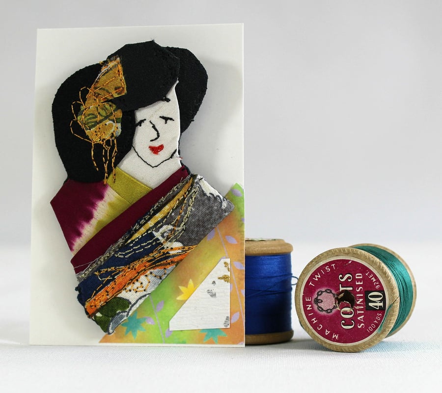 Geisha Textile Art  Brooch Yua