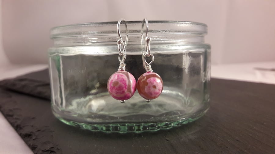 Pink Agate Football Earrings