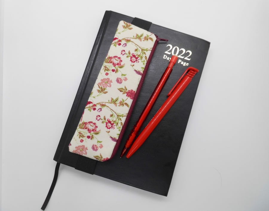 Mini pencil case to attach to a diary journal or notebook in Laura Ashley fabric