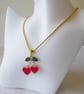 Heart Shaped Cherries Enamelled Pendant with gold plated Chain
