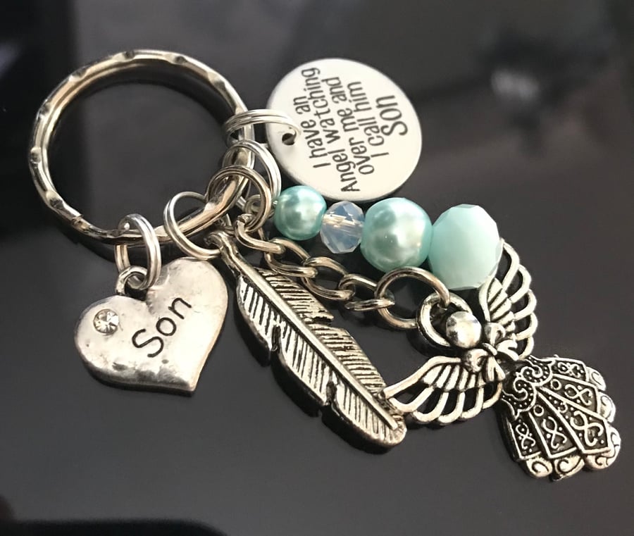 I Have An Angel Watching Over Me Son Blue Memorial Keyring