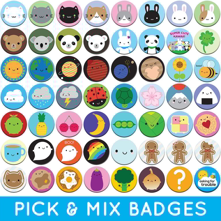 Pick and Mix Kawaii Badges - choose any 2, 4 or 10