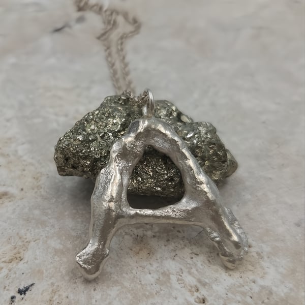 Molten Silver Letter A Pendant – Organic Initial Necklace on Silver Chain