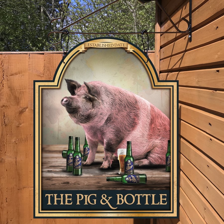 The Pig & Beer - Hanging personalised bar sign