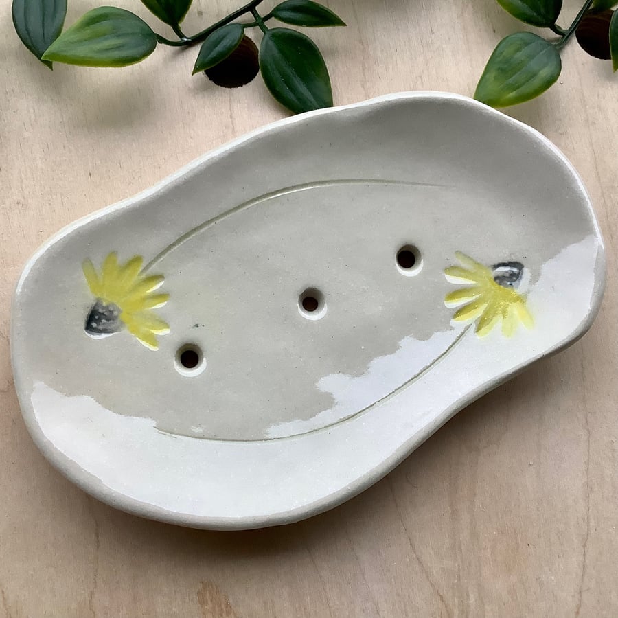 Handmade stoneware Echinacea soap dish