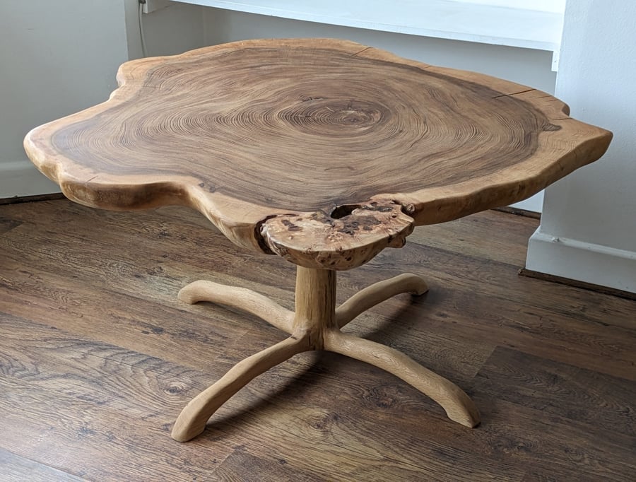 Large English Elm Live Edge Round Coffee Table