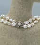 Natural pearl 2 strand necklace with a rare silver crystal clasp  A special gift