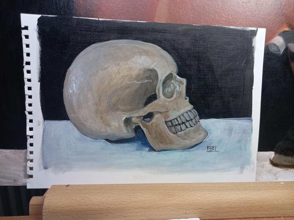 SALE Oil paint study of a skull 2