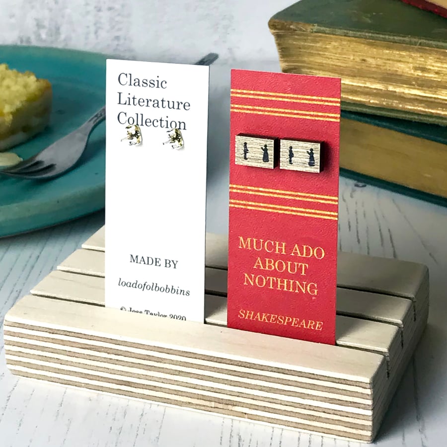 Classic Literature - Much Ado About Nothing Silhouette Wooden Stud Earrings 